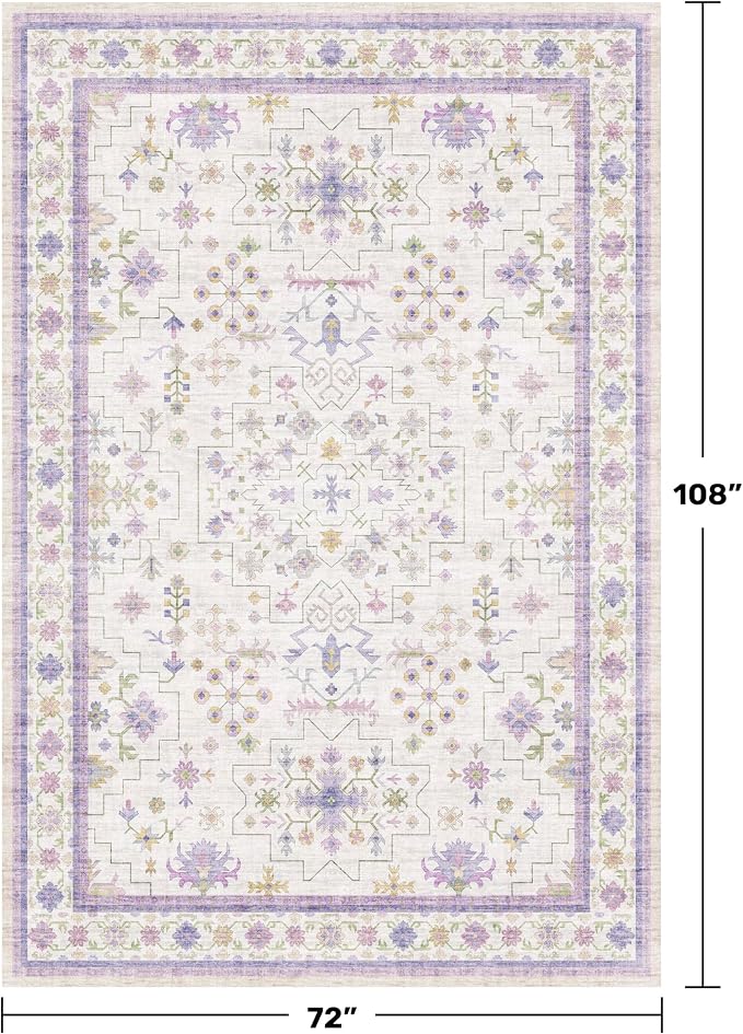 6x9 Lavender Rug for Bedroom, Kids Playroom, Non Slip Large Washable Living - Image 2