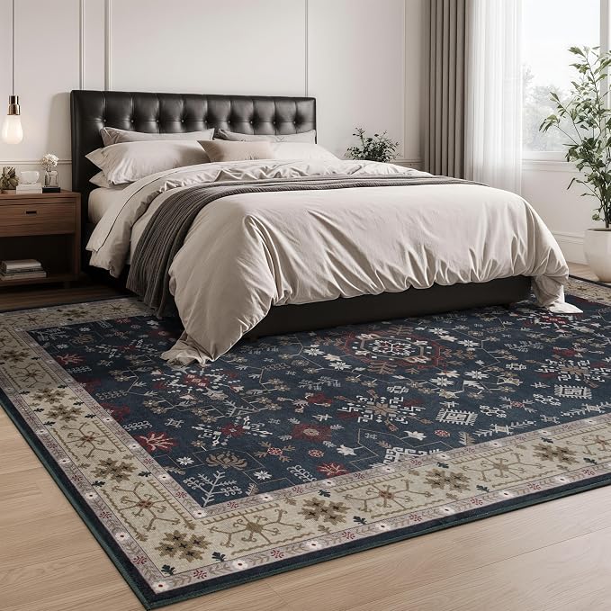 6x9 Washable Blue Area Rug for Living Room Bedroom, Boho Dining Room Rugs for - Image 3