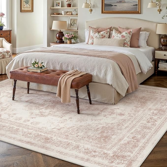 Washable Rug 9x12 Area Rug for Living Room Pink Vintage Boho Medallion Large - Image 6