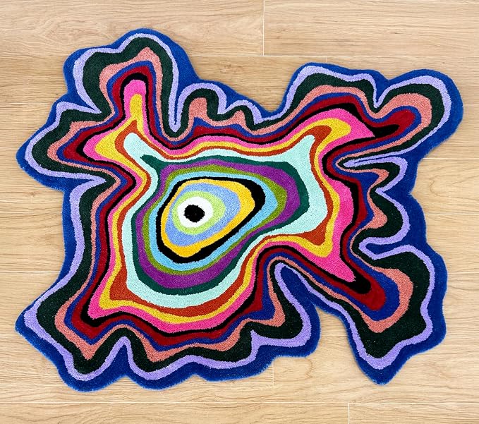 Irregular Shaped Handmade Wool Rug | Modern Colourful Stripe Premium Area Rug - Image 2