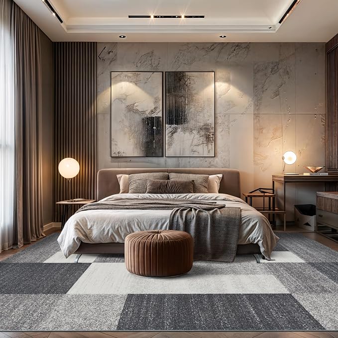 Rugshop Gray Modern Geometric Boxes Non-Slip Area Rug Non-Shedding - Image 9