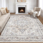 10x13 Area Rugs Living Room: Washable Boho Large Neutral Vintage Soft Rug Stain by LOONGRUG