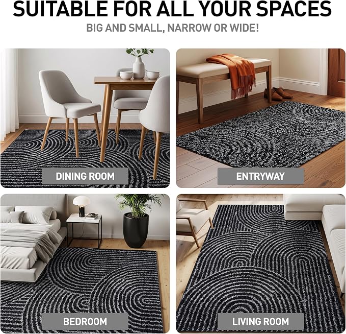Rugshop Circles Arch Shag Area Rug Anthracite Dark Gray 5' x 7' Great - Image 4
