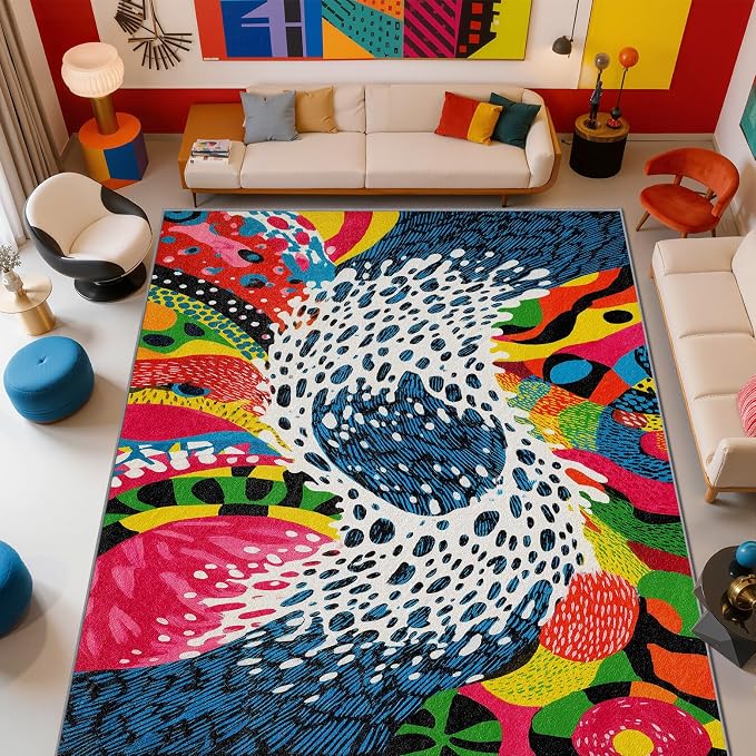 Abstract Rug - 2x3 Area Rugs, Optical Illusion Retro Entryway Rug, Wavy Orange - Image 2