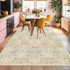 Light Beige Green Floral Living Room Rug, 7x9 Washable Area Rug - Image 6