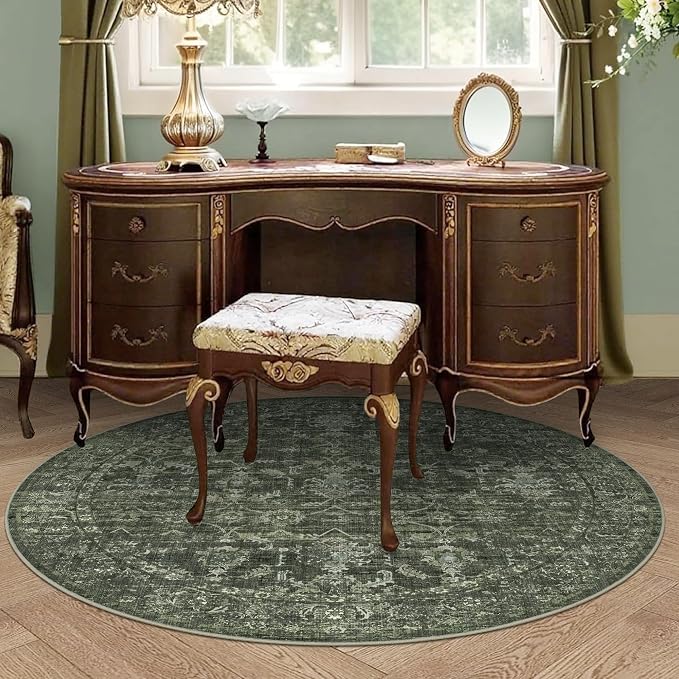 4ft Round Washable Area Rugs for Living Room, Vintage Boho Large Rug for - Image 5