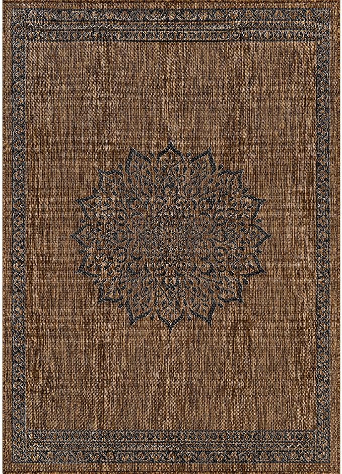CAMILSON Outdoor Rug 10x14 Medallion Gold Modern Large Area Rugs - Image 2