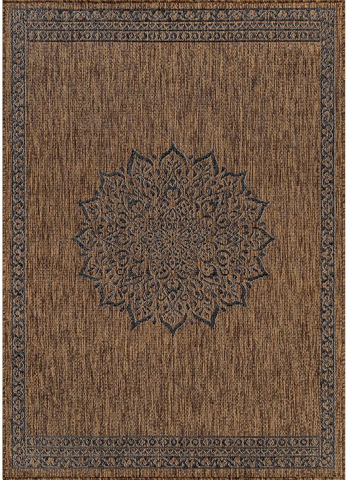 CAMILSON Outdoor Rug 6x9 Medallion Gold Modern Area Rugs - Image 2