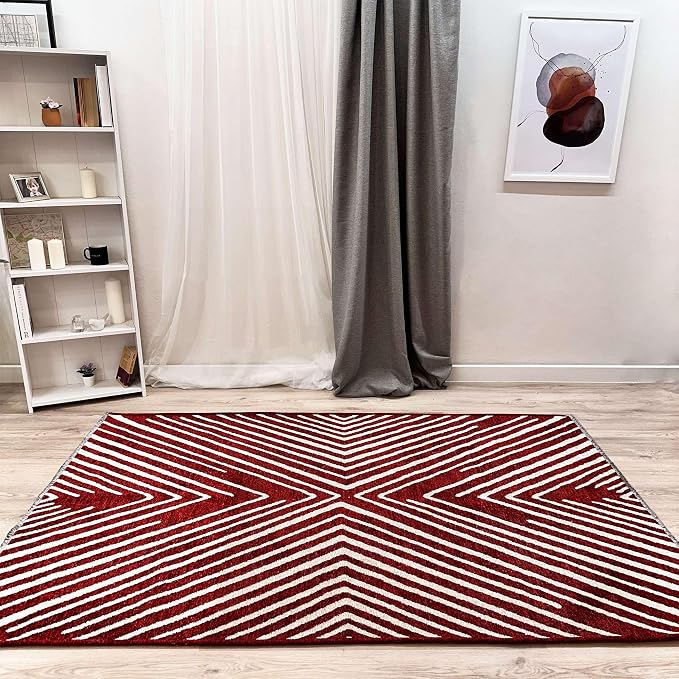 Alfa Rich 3x5 Geometric Red Burgundy Off White Washable Area Rugs - Image 2