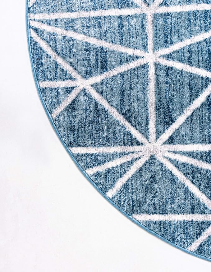 Rugs.com Lattice Trellis Collection Rug – 8 Ft Round Blue Low-Pile Rug Perfect - Image 10