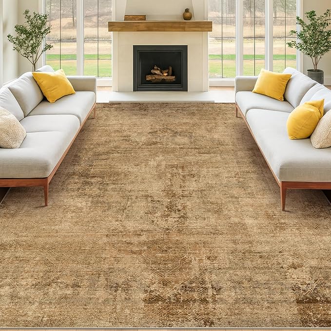 Large Brown Golden Rug for Dining Room Table by HazoHaus