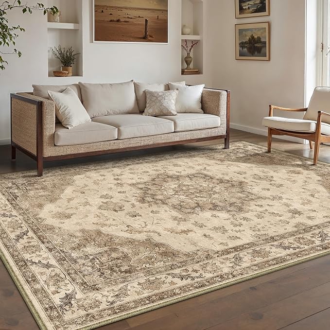 Brown Area Rug 9x12 Washable Vintage Carpet - Image 5