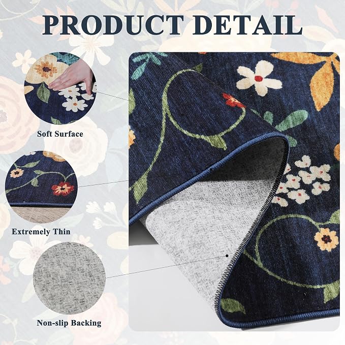 DUKINO 2x3 Rugs for Entryway, Floral Indoor Washable Door Mat, Non Slip Boho - Image 5