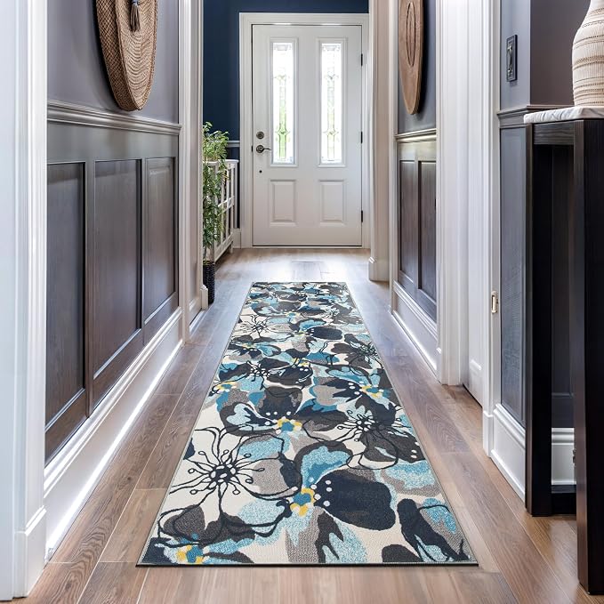 Rugshop Gray Large Floral Non-Slip Runner Rug Fade Resistant - Image 8