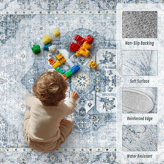 6x9 Area Rugs Washable Rugs for Living Room, Vintage Boho Rug Non-Slip Soft - Image 4