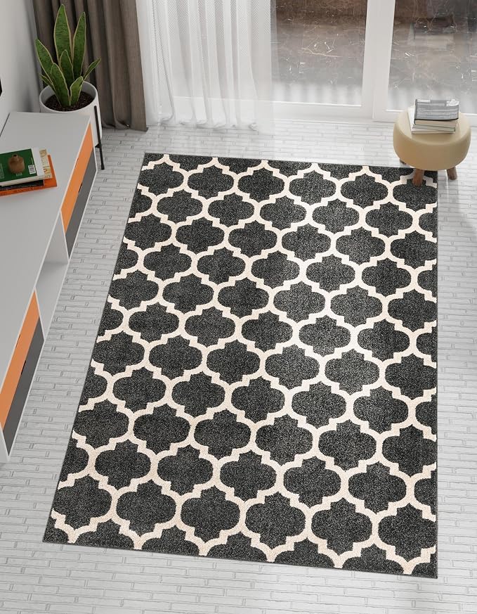 Rugs.com Lattice Collection Rug – 8x10 Black Medium-Pile Rug Perfect by Rugscom