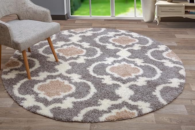 Rugshop Cozy Moroccan Trellis Indoor Shag Round Area Rug 6'6" Gray/Cream by Rugshop