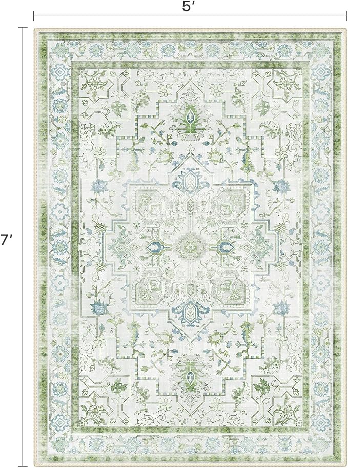 5x7 Area Rugs for Living Room, Machine Washable Rug, Non Slip Vintage Rugs - Image 2