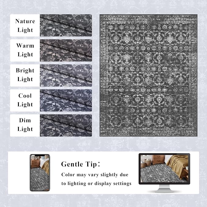 Washable Area Rug 8x10 Black Rugs - Image 9