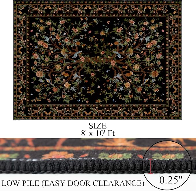 8x10 Area Rugs for Living Room, Machine Washable Non-Slip Carpet, Boho Floral - Image 2