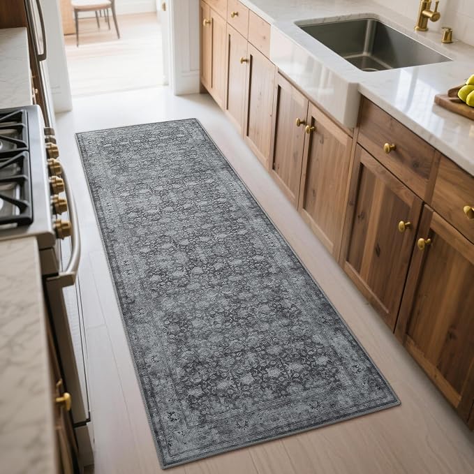 2'6"x8' Washable Runner Rug for Hallway, Non Slip Vintage Floral Long Carpet - Image 3