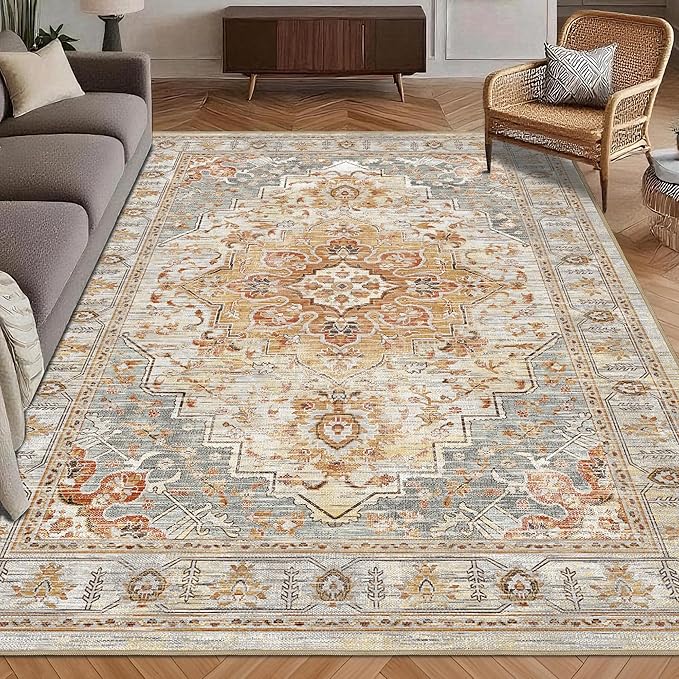 Washable Area Rug 9' x 12' Vintage Traditional Persian Mat by Unknown
