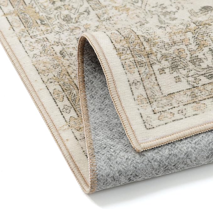 5x7 Washable Area Rug Beige Vintage Distressed Rug - Image 9