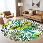 Tropical Round Rug 5ft, Watercolor Palm Leaves Pattern Low Pile Circle Carpet - Image 3
