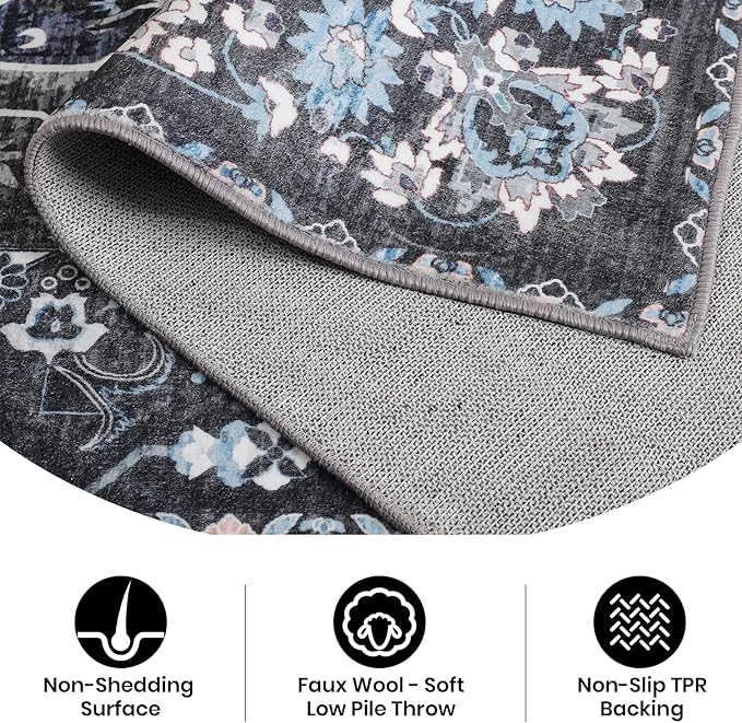 Area Rug for Living Room, 6x9 Machine Washable Non Slip Large Faux Wool Throw - Image 5