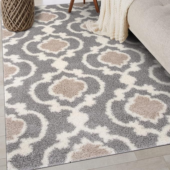 Rugshop Cozy Moroccan Trellis Indoor Shag Area Rug 6'6"X 9' Gray/Cream by Rugshop