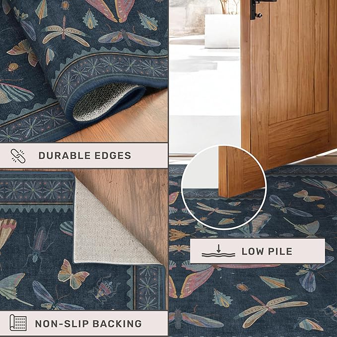 5x7 Navy Blue Boho Rugs for Living Room, Stain Resistant Non Slip Area Rug for - Image 5