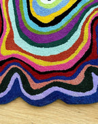 Irregular Shaped Handmade Wool Rug | Modern Colourful Stripe Premium Area Rug - Image 3