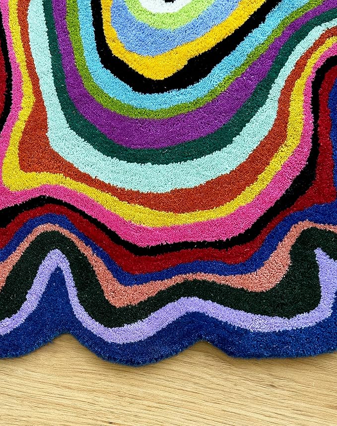 Irregular Shaped Handmade Wool Rug | Modern Colourful Stripe Premium Area Rug - Image 3