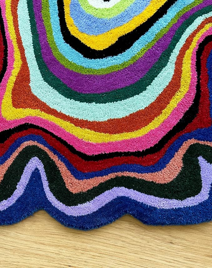 Irregular Shaped Handmade Wool Rug | Modern Colourful Stripe Premium Area Rug - Image 3