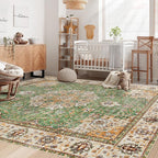Area Rug 5x7 Washable Rug, Vintage Boho Medallion Rugs Non-Slip Soft Low Pile - Image 3