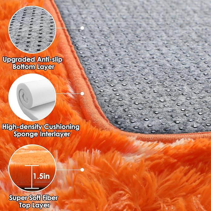 ONASAR Area Rugs for Bedroom Living Room, Washable 4x6 Fluffy Orange and White - Image 3
