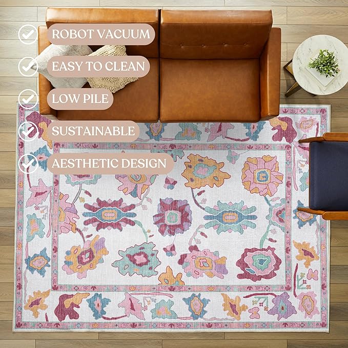 Fame Living Pink Oushak Runner Rug, Modern Runners, Small Throw Rugs, Short - Image 3