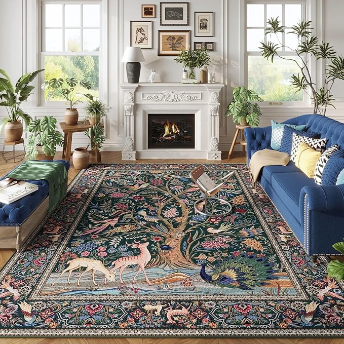 Rugcomf Area Rugs 5x7 Vibrant Tree of Life-Patterned Vintage Washable Area Rug - Image 2
