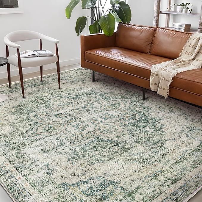 Washable Area Rug 8'x10' Retro Boho Design Non-Shedding Non-Slip Easy Care Ideal - Image 2