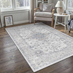 HUGEAR Machine Washable Area Rugs 3x5 Vintage Blue Living Room Rug Neutral - Image 2