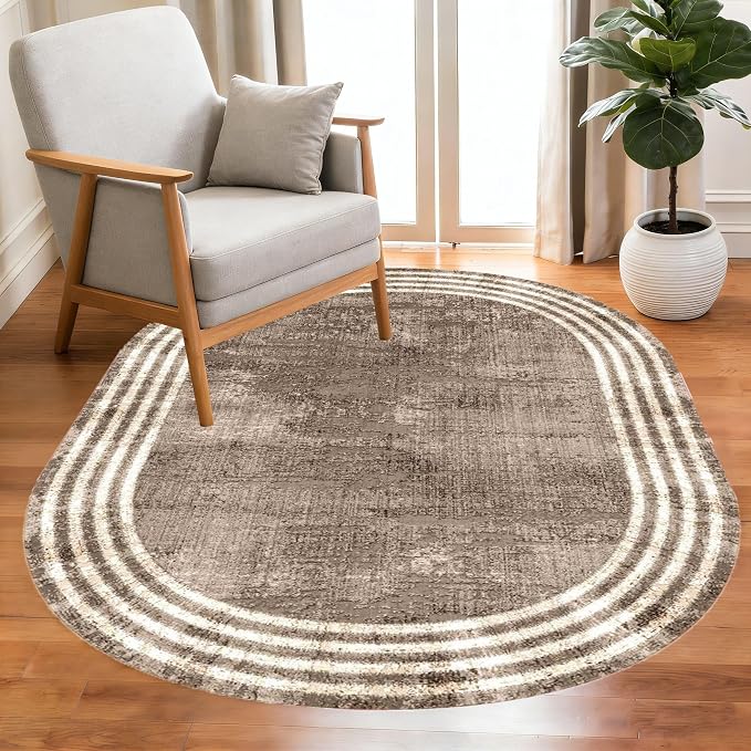 Country Earth Tone Brown Minimalist Distressed Home Office Rugs 5x8 - Image 2