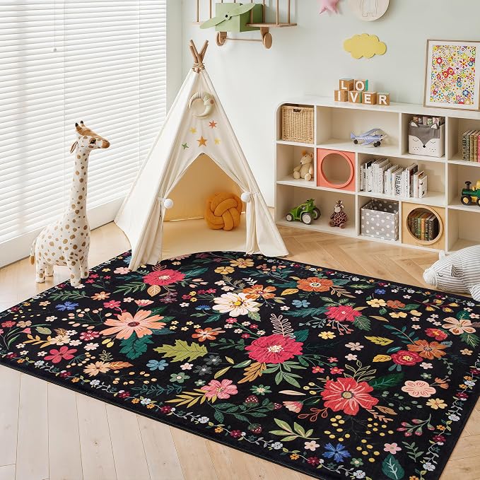 Living Room Rug 6x9 Rug Machine Washable Boho Area Rug Non Slip Floral Vintage - Image 5