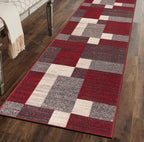Rugshop Red Modern Geometric Boxes Non-Slip Area Rug Non-Shedding - Image 8