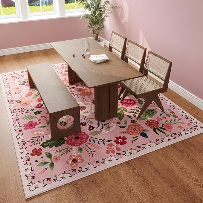Rugcomf Living Room Rug 6x9 Machine Washable Boho Area Rug Non Slip Floral - Image 6