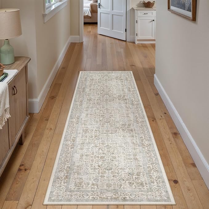 Taupe Runner Rug 2x5 Hallway Machine Washable Kitchen Vintage Distressed Non - Image 5