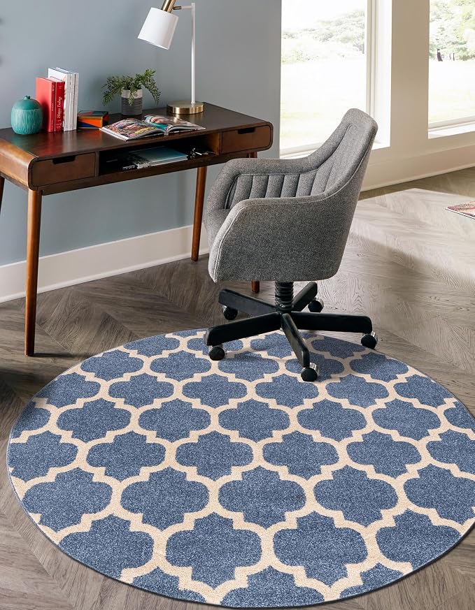 Rugs.com Lattice Collection Rug – 6 Ft Round Light Blue Medium-Pile Rug Perfect by Rugscom
