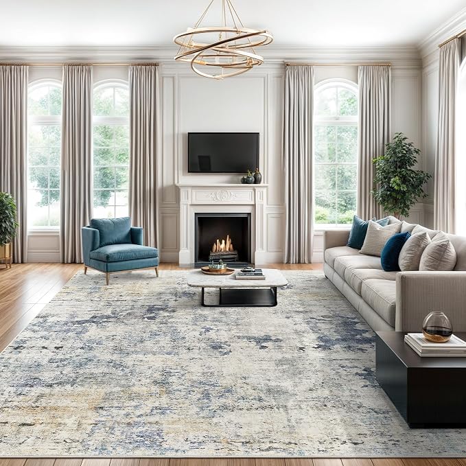 Abstract Rug 8x10 Large Living Room Rugs Neutral Modern Washable Area Rugs by Soalmost