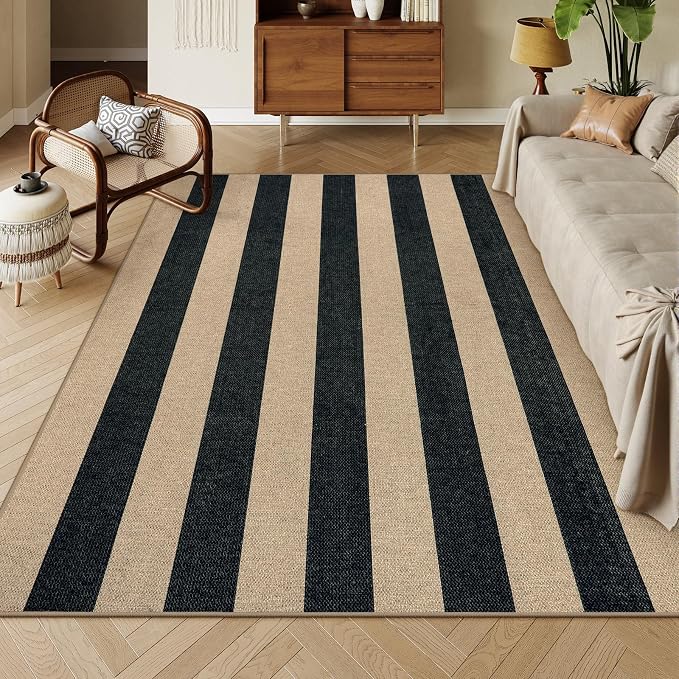 Lahome Striped Easy Jute Dining Room Rug, 6x9 Indoor Outdoor Rugs - Image 2