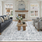 Navy Blue Area Rug 9x12 Machine Washable Large Vintage Living Room Distressed by PureCozy