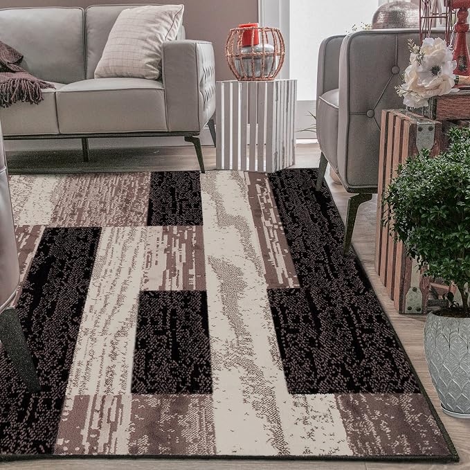 SUPERIOR Indoor Area Rug, Jute Backed, Modern Geometric Patchwork Floor Decor - Image 9